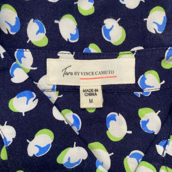 VINCE CAMUTO TWO Blue Spring Blossom Collared Sleeveless Blouse Medium Rayon - Picture 6 of 9